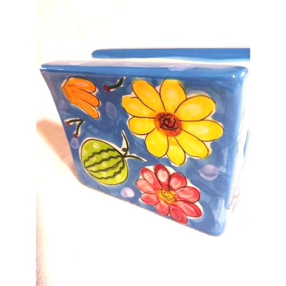 Blue Floral & Fruits Napkin Holder Ceramic - ADORABLE!! - Picture 5 of 10